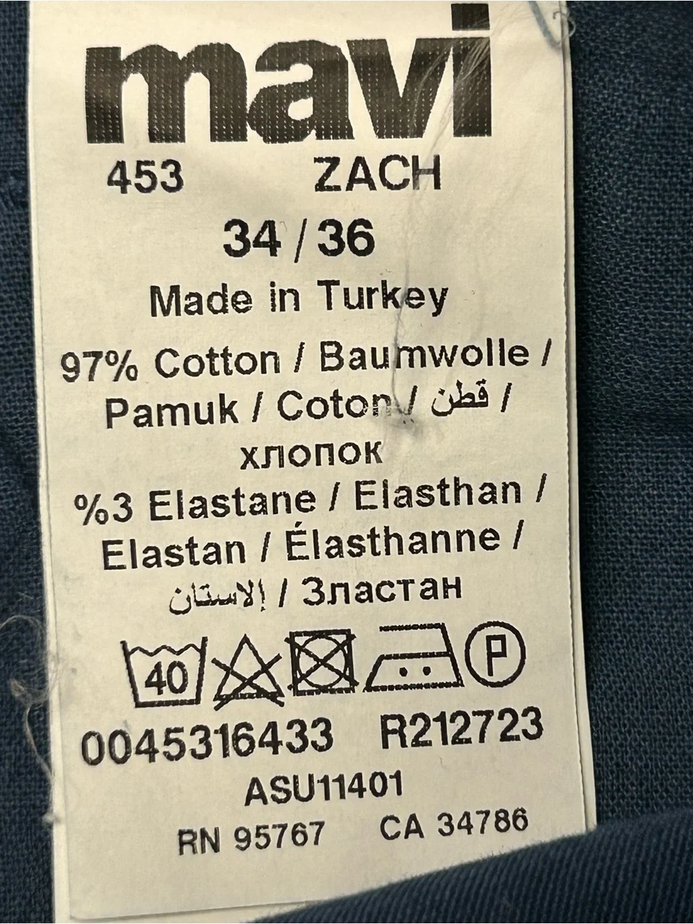 Mavi Zach Straight Leg Men's Slate Blue Pants 34/36 Stretch Twill Jeans Casual